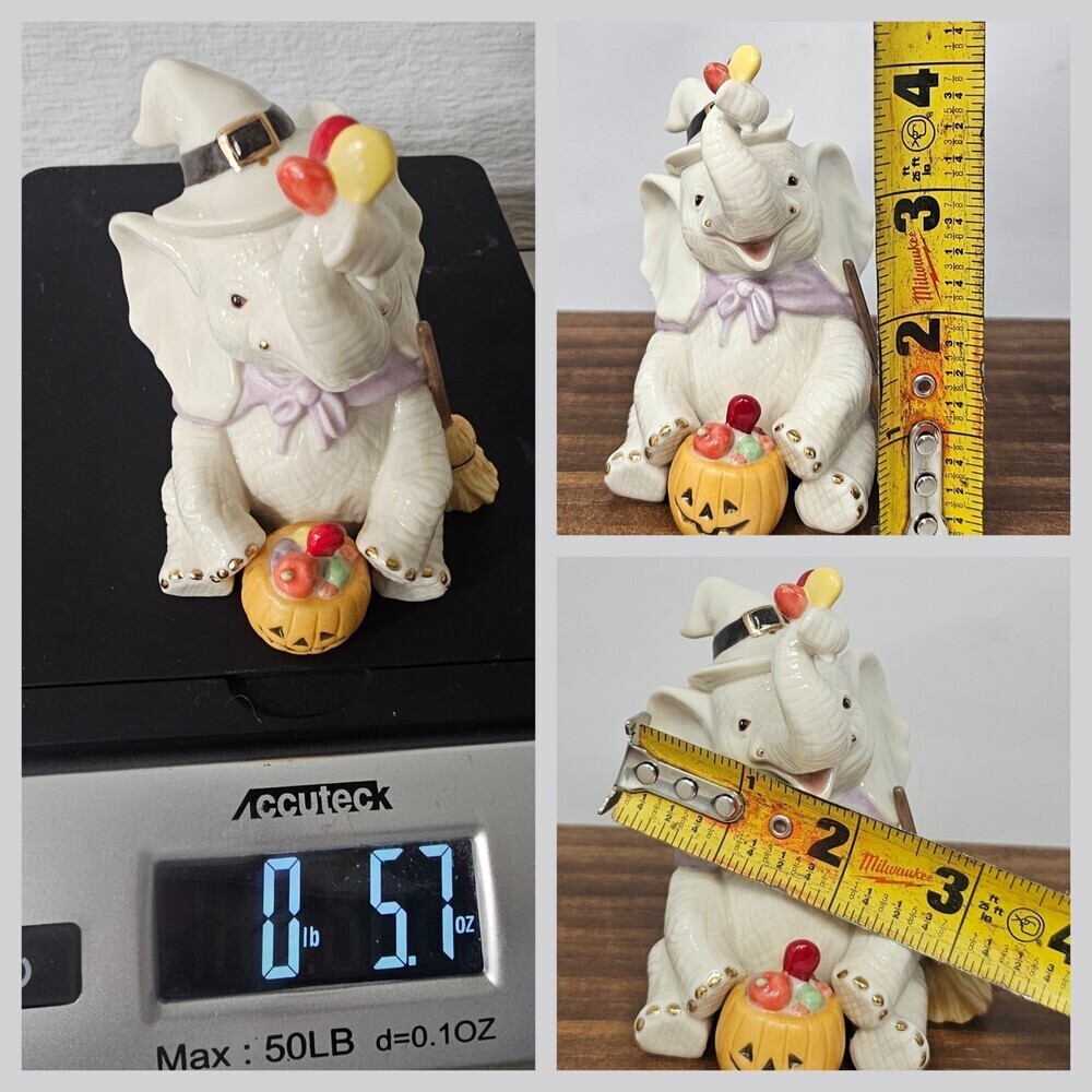 Lenox Trunk And Treats Figurine Porcelain Halloween Witch Hat Broom Elephant  4” - Picture 8 of 8